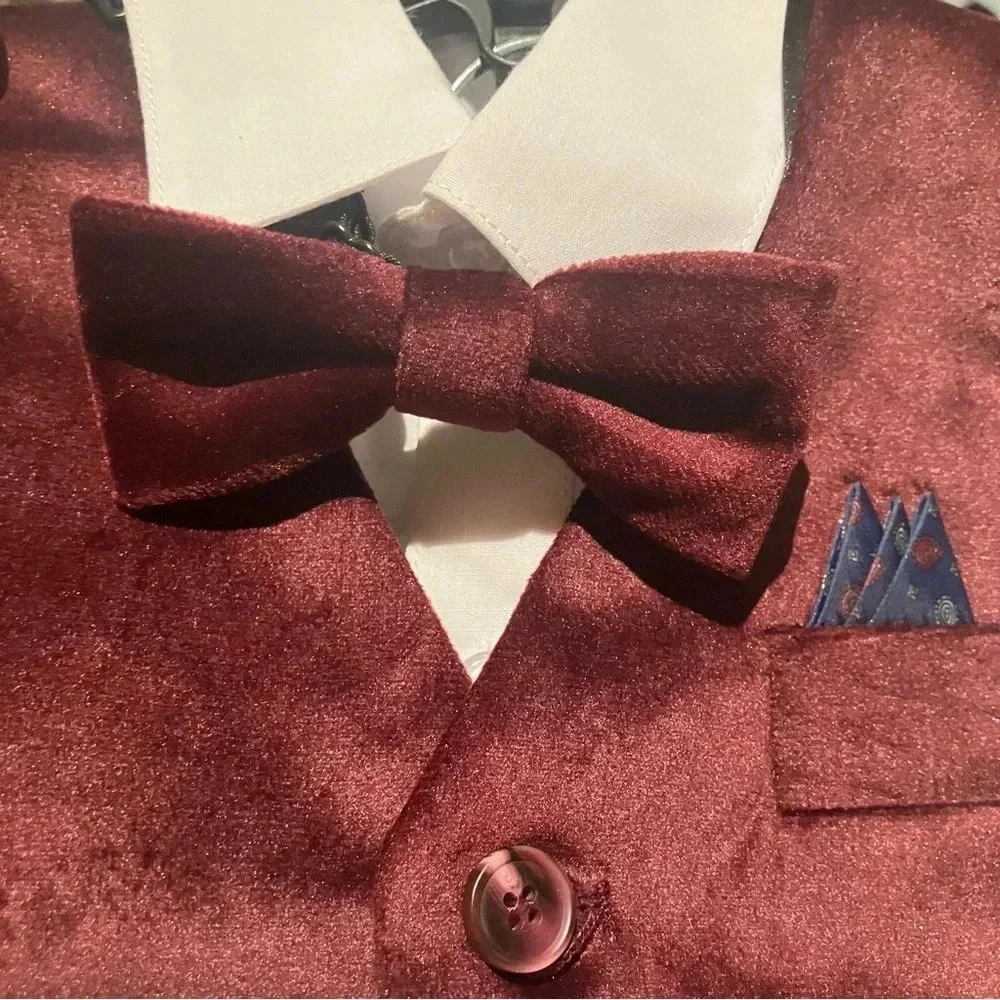 NWT Issac Mizrahi 4PC Red Velvet Vest, Dress Pants, Dress Shirt and Bow tie 2